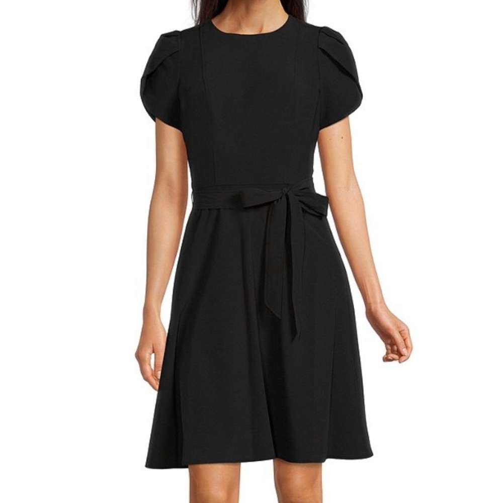 NWT • Calvin Klein Tie-Waist Fit and Flare Dress • Black • Size 2